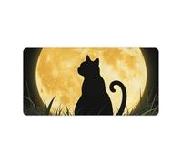 Large Mouse Pad 23.6x11.8 Inch, Non-Slip Rubber Base Desk Mat with Smooth Surface, Portable Full Moon Cat Sit in Grass Field Desk Pad for Computer Keyboard, Office, Gaming, Home