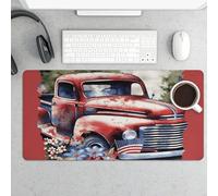 Large Mouse Pad, 4th of July Patriotic Old Red Truck Desk Pad Protector Waterproof Desk Mat for Keyboard and Mouse, Non-Slip Rubber Base, Desktop Mat, Gaming Mousepad, for Office Home 11.8" X 23.6"