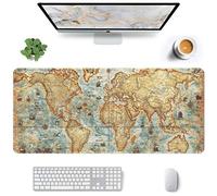 Large Mouse Pad, 900 x 400 mm Large Gaming Mouse Mat with Stitched Edge, XXL Extended Waterproof Computer Keyboard Mousepad, Laptop Desk Pad with Non-Slip Rubber Base for Gaming Office, World Map