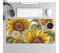 Large Mouse Pad, Bees Sunflowers Desk Pad Protector Waterproof Desk Mat for Keyboard and Mouse, Non-Slip Rubber Base, Desktop Mat, Gaming Mousepad, for Office Home 11.8" X 23.6"