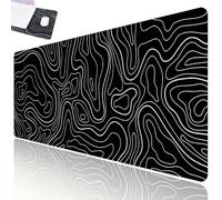 Large Mouse Pad,Black Topographic Contour Gaming Mouse Mat, Extended XL Mousepad with Non-Slip Rubber Base,Office Full Desk Mat with Stitched Edges,Long Keyboard Mouse Pad