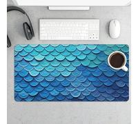 Large Mouse Pad, Blue Mermaid Fish Scale Desk Pad Protector Waterproof Desk Mat for Keyboard and Mouse, Non-Slip Rubber Base, Desktop Mat, Gaming Mousepad, for Office Home 11.8" X 23.6"