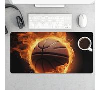 Large Mouse Pad, Burning Basketball Pictures Desk Pad Protector Waterproof Desk Mat for Keyboard and Mouse, Non-Slip Rubber Base, Desktop Mat, Gaming Mousepad, for Office Home 11.8" X 23.6"