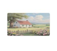 Large Mouse Pad Country Cottage and Roses Desk Mat Gaming Mouse Pad with Stitched Edges for PC Laptop