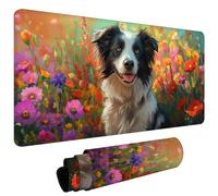 Large Mouse Pad for Desk 1000x500x3mm Gaming Mouse Pad, Non-Slip Base Stitched Edges, Improved Precision Speed, ComputerDesk Protector Mat, Water-Resistant, Gaming Gifts Flower Border Collie L#L1668