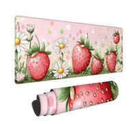 Large Mouse Pad Gaming, Strawberry XXL Desk Mousepad, Pink Long Large Mousepad for Keyboard and Mouse with Non-Slip Rubber Base, Suitable for School, Office, Home, 39.3x19.7inchsLJ-1468