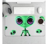 Large Mouse Pad, Green Alien Desk Pad Protector Waterproof Desk Mat for Keyboard and Mouse, Non-Slip Rubber Base, Desktop Mat, Gaming Mousepad, for Office Home 11.8" X 23.6"