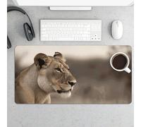 Large Mouse Pad, Lioness with Cub Desk Pad Protector Waterproof Desk Mat for Keyboard and Mouse, Non-Slip Rubber Base, Desktop Mat, Gaming Mousepad, for Office Home 11.8" X 23.6"