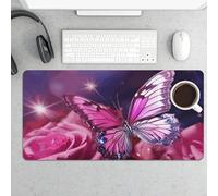 Large Mouse Pad, Pink Butterfly Desk Pad Protector Waterproof Desk Mat for Keyboard and Mouse, Non-Slip Rubber Base, Desktop Mat, Gaming Mousepad, for Office Home 11.8" X 23.6"