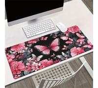 Large Mouse Pad, Pink Butterfly Flowers Gaming Mouse Mat, Extended XXL Mousepad with Non-Slip Rubber Base, Office Full Desk Mat with Stitched Edges, Long Keyboard Mouse Pad (31.5x11.8x0.08 inch)