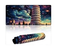 Large Mouse Pad Psychedelic Tower of Pisa at Night Mousepad 40X90cm Large Desk Mat with Non-Slip Natural Rubber Base for Gamer/Desktop/Office/Home