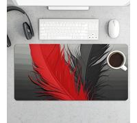 Large Mouse Pad, Red and Black Feather Desk Pad Protector Waterproof Desk Mat for Keyboard and Mouse, Non-Slip Rubber Base, Desktop Mat, Gaming Mousepad, for Office Home 11.8" X 23.6"