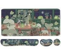 Large Mouse Pad Set, Cute Extended Mouse Pad+Keyboard Wrist Rest Support Desk Pad Memory Foam Ergonomic Easy Typing, 35.4×15.7 in Desk Mat Set for Home Office Study Game - Frog