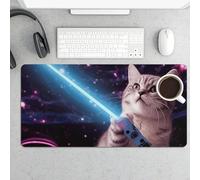 Large Mouse Pad, Space Laser Cat Novelty Cute Funny Desk Pad Protector Waterproof Desk Mat for Keyboard and Mouse, Non-Slip Rubber Base, Desktop Mat, Gaming Mousepad, for Office Home 11.8" X 23.6"
