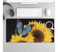 Large Mouse Pad, Sunflowers with Blue Butterflies Desk Pad Protector Waterproof Desk Mat for Keyboard and Mouse, Non-Slip Rubber Base, Desktop Mat, Gaming Mousepad, for Office Home 11.8" X 23.6"