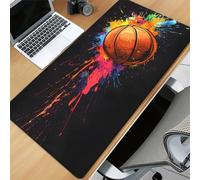 Large Mouse Pad, Watercolour Basketball Gaming Mouse Mat, Extended XXL Mousepad with Non-Slip Rubber Base, Office Full Desk Mat with Stitched Edges, Long Keyboard Mouse Pad (23.6x11.8x0.12 inch)