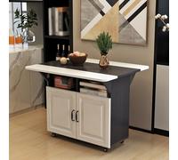 Large Movable Folding Table with Storage Cabinet & WheelsModern Expandable Marble Pattern Dining Table for Kitchen & Dining Room (Black 100x80x76CM)