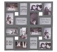 Large Multi Aperture Collage Picture Photo Frame Holds 16 Photos 6x4 Wood Look Square 3D Wall Display Decor (Grey)