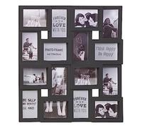 Large Multi Aperture Collage Picture Photo Frame Holds 16 Photos 6x4 Wood Look Square 3D Wall Display Decor (Black)
