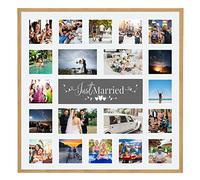 Large Multi Aperture Picture Photo Collage Frame, Colours and Designs (Just Married, Light Oak)