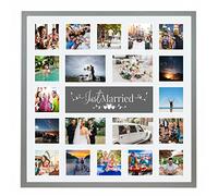 Large Multi Aperture Picture Photo Collage Frame, Colours and Designs (Just Married, Pale Grey)