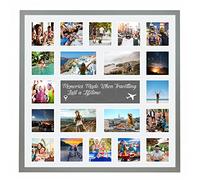 Large Multi Aperture Picture Photo Collage Frame, Colours and Designs (Travelling, Pale Grey)