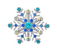 Large Multi Ice Blue Frozen Winter Snowflake Brooch Pin For Women Crystal Holiday Party Frozen Winter Rhodium Plated Alloy