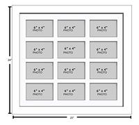 Large Multi Picture Photo Aperture Frame 6” x 4” size with 12 openings in White Mount, Choices of frames