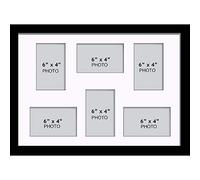 Large Multi Picture Photo Aperture Frame, 6” x 4” size with 6 openings in White Mount, Choices of frames
