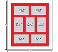 Large Multi Picture Photo Aperture Frame, 6” x 4” size with 7 openings in Red Mount, Choices of frames