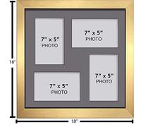 Large Multi Picture Photo Aperture Frame, 7” x 5” size with 4 openings in Grey Mount, Choices of frames