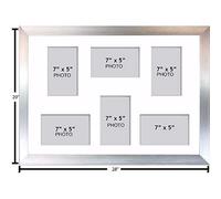 Large Multi Picture Photo Aperture Frame, 7” x 5” size with 6 openings in White Mount, Choice of frame colours