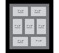 Large Multi Picture Photo Aperture Frame, 7” x 5” size with 7 openings in Grey Mount, Choices of frames