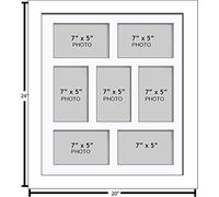 Large Multi Picture Photo Aperture Frame, 7” x 5” size with 7 openings in White Mount, Choices of frames