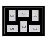 Large Multi Picture Photo Aperture Frame, 8” x 6” size with 6 openings, in Black Mount and Choices of frames