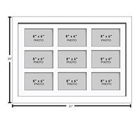 Large Multi Picture Photo Aperture Frame 8” x 6” size with 9 openings in White Mount, Choices of frames