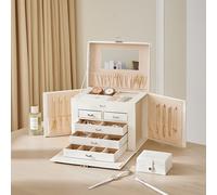 Large Multi Tier Faux Leather Jewellery Storage Box with Handle