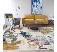 Large Multicolored Area Rug 180x300 cm Short Pile Abstract Design in Red Orange Yellow Green Blue Beige Modern Home Decor for Living Room Bedroom and More