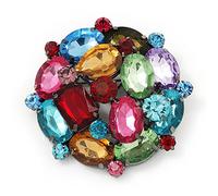 Large Multicoloured Dimensional Corsage Acrylic Brooch (Black Tone Metal)