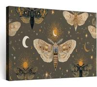 Large Mysterious Bohemian Celestial Canvas Wall Art for Living Room, Moth Sun Galaxy Framed Canvas Wall Decor Pictures, 120 x 60 cm Painting Artwork for Bedroom Living Room Garden Hallway Office