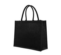 Large Natural Jute Carrier Reusable Shopping Tote Foldable Food Black, Brown