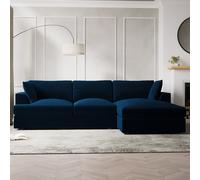Large Navy Blue Velvet Right Hand 4 Seater Chaise Corner Sofa - August