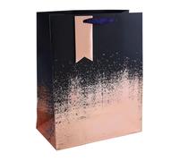 Large Navy Gift Bag with Distressed Copper Design - 33cm Paper Gift Bag with Ribbon Handles & Name Tag for Birthday, Celebration or Special Occasion