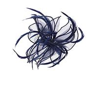 Large Navy looped fabric and Feather Fascinator on a clear c.
