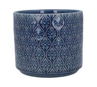 Large Navy Plant Pot, Glazed Trellis Geometric Flower Pattern Stoneware Houseplant Cover, Indoor Succulent Planter, Navy Blue Flower Pot Cover