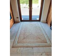 Large Neutral Tone Jute Rug Handcrafted Floor Mat with White Trim Ethical Craftsmanship Farmhouse or Coastal Style 190cm x 280cm (6ft 3" x 9ft 2")