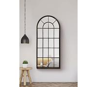 Large New Black Multi Panelled Arched Window Indoor and Outdoor Mirror 4ft7 x 2ft2 140cm x 65cm