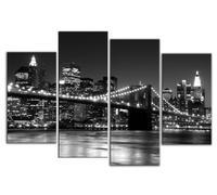 Large New York Brooklyn Bridge Black and white Canvas artwork 4 pieces multi panel split canvas completely ready to hang, hanging template included for easy hanging, UK company 40” width 28” height