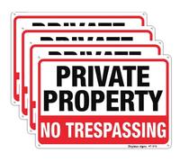 Large No Trespassing Signs Private Property Metal 10x14 Inch Rust Free Aluminum,UV Ink Printing,Durable/Weatherproof Up to 7 Years Outdoor for Home (4-Pack)