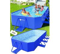 Large Non-Inflatable Foldable Portable Splash Pool for Kids and Adults, Foldable Garden Pools, Rigid Plastic Shell, Oversized Thick, Blue, 269 x 144 x 50 cm